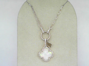 Yellow Gold Opal and Diamond Clover Necklace