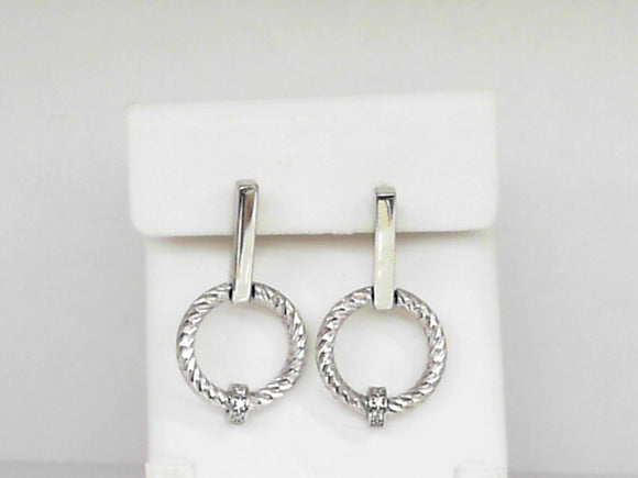 Sterling Silver Dangle Diamond Cut Circle Post Earrings