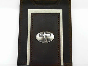 Zeppro Brown Leather Cross Concho Front Pocket Clip Wallet