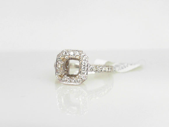 White Gold Diamond Semi Mounting with a Square Halo and Diamond Shanks