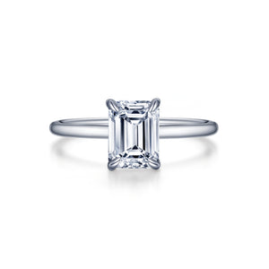 Lafonn Sterling Silver, Platinum Bonded 2 CTW Emerald Cut Solitaire Size 7