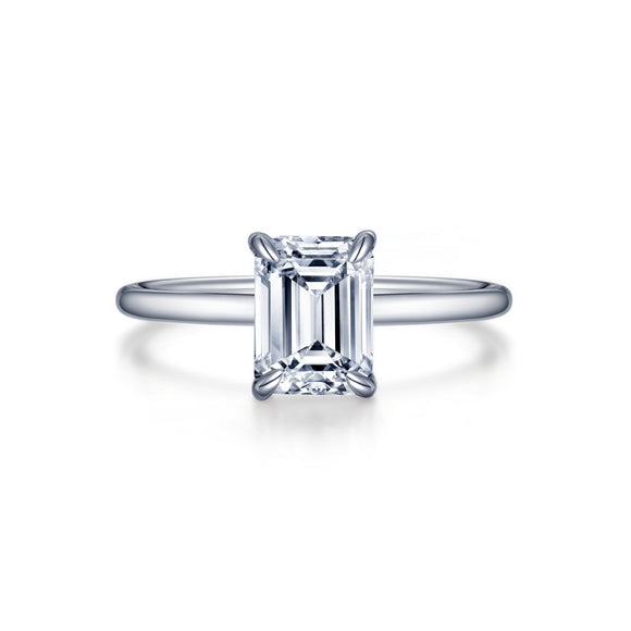 Lafonn Sterling Silver, Platinum Bonded 2 CTW Emerald Cut Solitaire Size 7