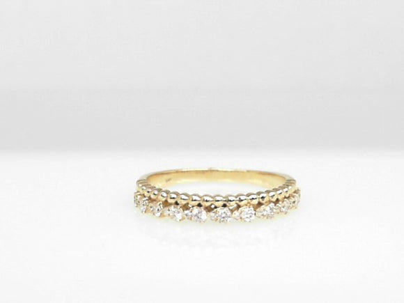 14k Yellow Gold Diamond Stack Ring with Beaded Band