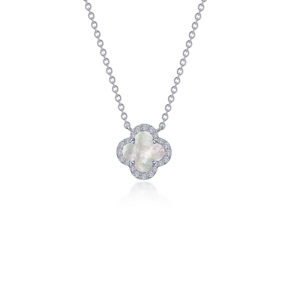 Sterling Silver Mother of Pearl Freshwater Pearl Clover Necklace 20