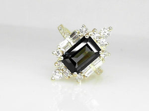 Green Gold Art Deco Style London Blue Topaz and Diamond Ring