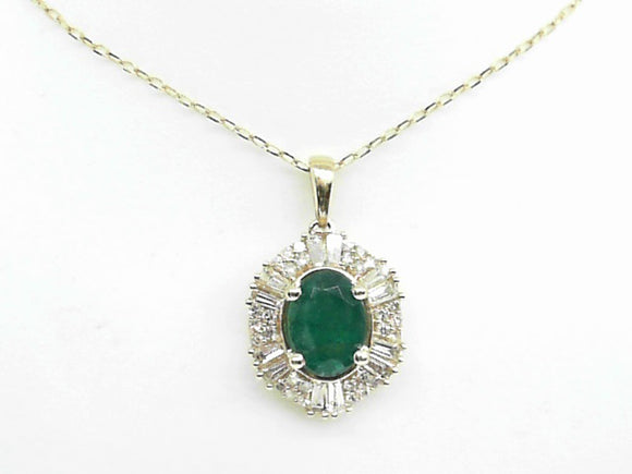 14k Yellow Gold Emerald (1.25ct) Baguette and Round Diamond Ballerina Style Necklace