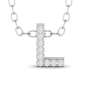 10k White Gold "L" Initial Diamond Necklace