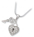 Sterling Silver CZ Lock and Key Necklace