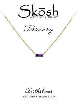Skosh Gold Plate Feburary Baguette Birthstone Necklace