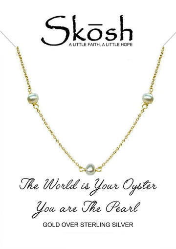 Skosh Gold Plated Pearl Station Necklace