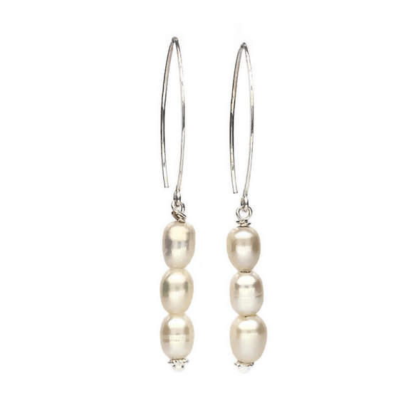 Sterling Silver Freshwater Pearl Trinity Earrings