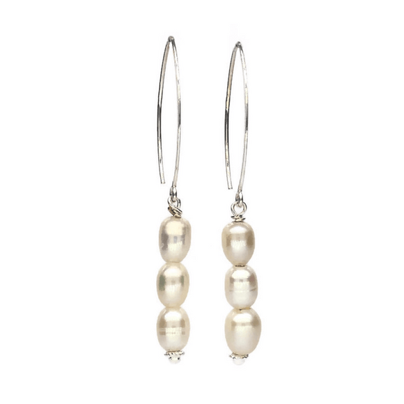 Earth Grace Sterling Silver Freshwater Pearl Trinity Earrings