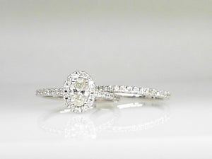 White Gold Oval Diamond Wedding Set with Halo