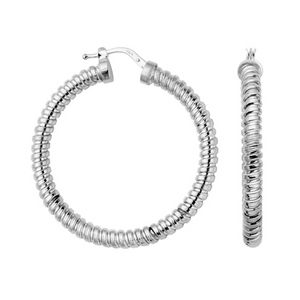 Sterling Silver Rhodium Plated 40mm Tubugas Hoop Earrings