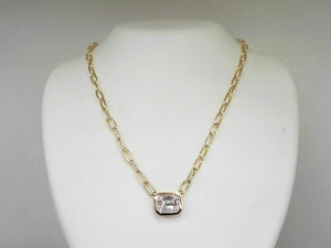 Yellow Gold Bezel Set Emerald Cut Composite Diamond Necklace