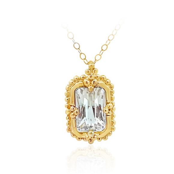 14k Yellow Gold 4.58ct Emerald Cut Moonstone Petite Pendant