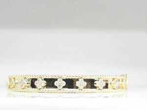 14k Yellow Gold Diamond (0.36ct) Shiny Bangle Bracelet 6.5"