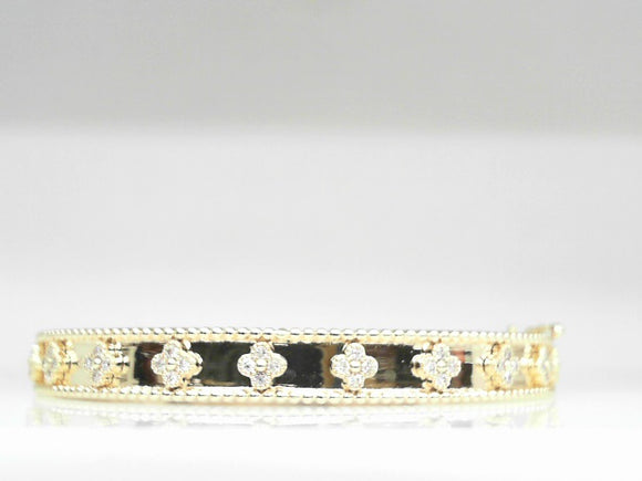 14k Yellow Gold Diamond (0.36ct) Shiny Bangle Bracelet 6.5