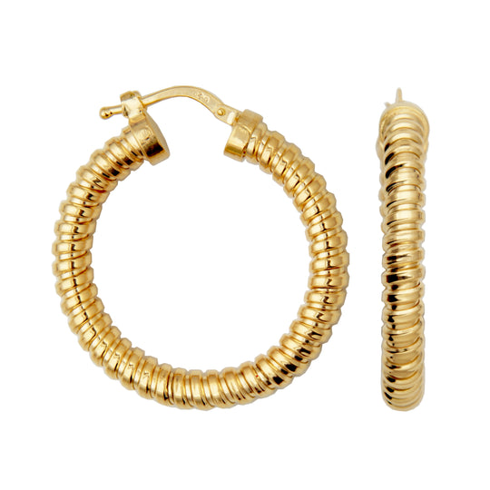 Sterling Silver Gold Plated 30mm Tubugas Hoop Earrings
