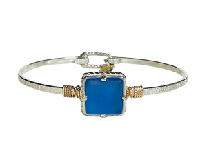 Sterling Silver/ Gold Filled Seaglass Deep Blue Bracelet 7"