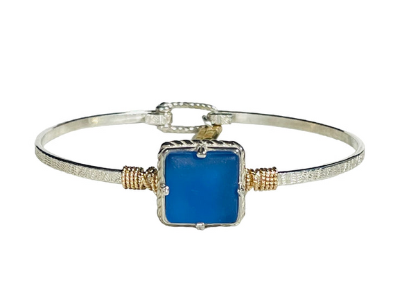 Sterling Silver/ Gold Filled Seaglass Deep Blue Bracelet 7