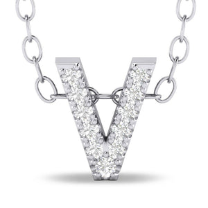10k White Gold "V" Initial Diamond Necklace