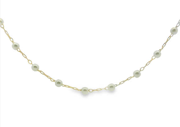 Gold Filled Dainty Pearl Chain Necklace