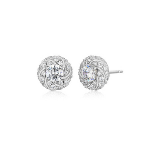 Sterling Silver Rhodium Plated Knot CZ Stud Earrings