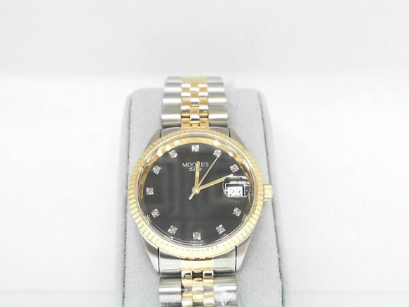 Moore's Elite Mens Two-Tone Diamond and Black Dial Watch