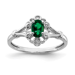 Sterling Silver Rhodium-plated Created Emerald and Diam. Ring Size 6