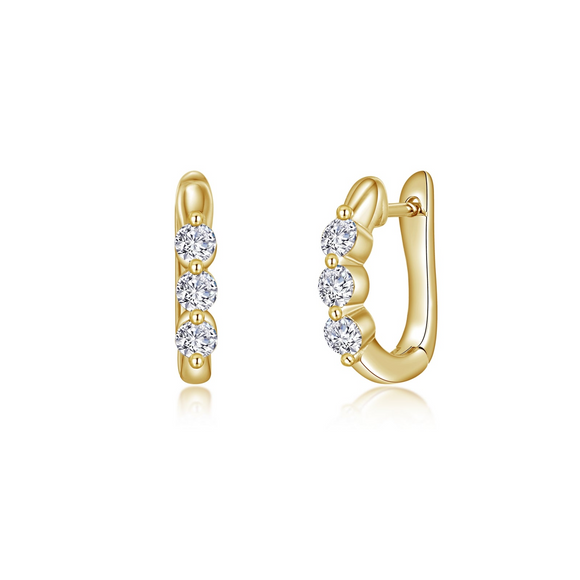Lafonn Gold Plated Simulated Diamond 3 Stone Huggies