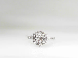 White Gold Diamond Halo Semi Mtg with 0.40 CT of Round and Baguette Diamonds