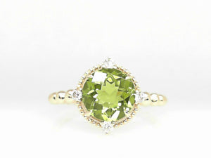 Yellow Gold Diamond and Peridot Beaded Band Ring