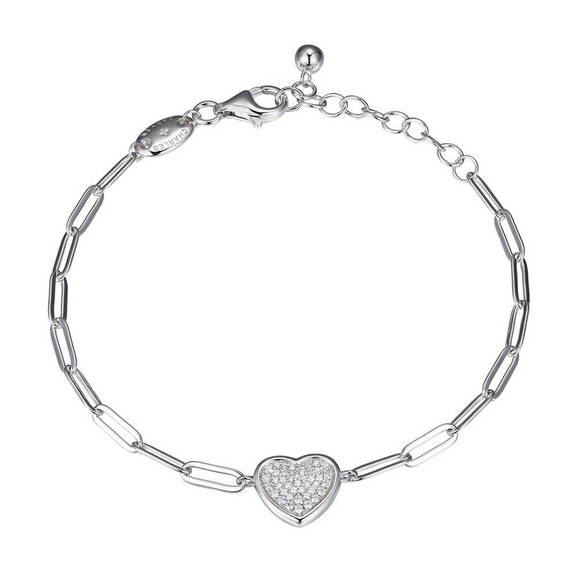 Sterling Silver Rhodium Plated Paperclip Heart Bracelet 7