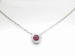 14k White Gold Diamond and Ruby Pendant with Chain