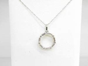 14K WG Round and Baguette Diamond Circle Necklace 18"