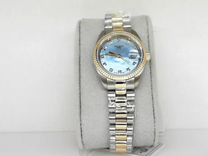 Ladies' Two-Tone Midsize Moore's Elite Watch with Blue Mother of Pearl and Diamond Dial