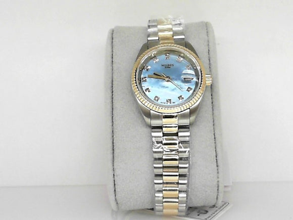 Ladies' Two-Tone Midsize Moore's Elite Watch with Blue Mother of Pearl and Diamond Dial