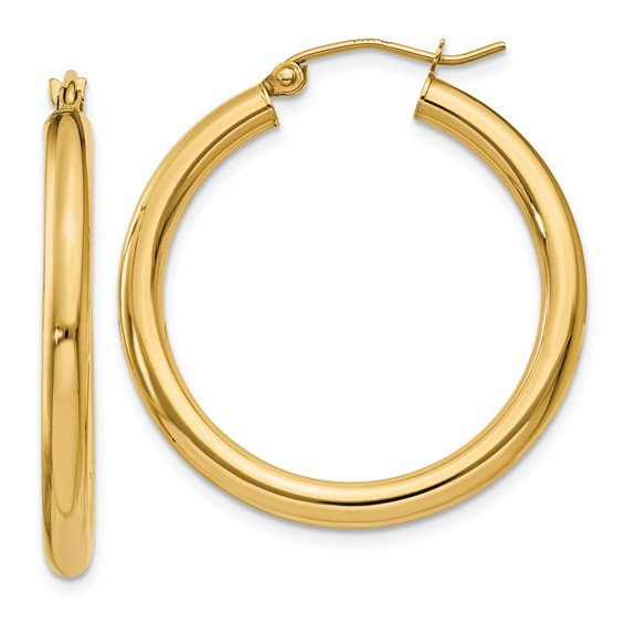 10k Yellow Gold 3mm Lightweight Tube Hoop Earrings