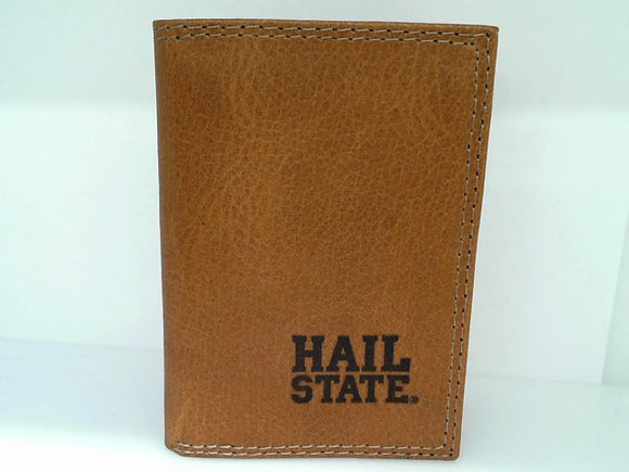 Tan Hail State Embossed Trifold Leather Wallet