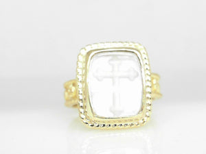 Green Gold White Venetian Glass Cross Ring