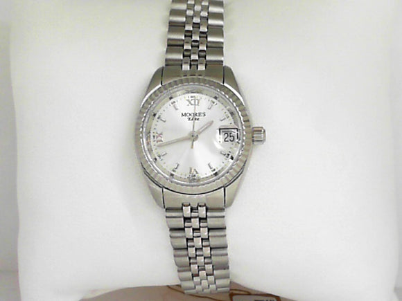 Ladies' Moore's Elite White Watch with Silver Dial and Roman Numerals