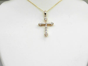 14K Yellow Gold, Round and Baguette Diamond Cross Pendant