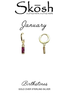 Skosh Gold Plate January Baguette Birthstone Huggie Earrings