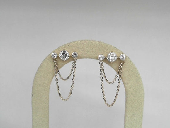 Yellow Gold Lab Grown Diamond Bar Chain Dangle Earrings