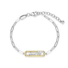 Charles Ganier Sterling Silver/Gold Paperclip CZ Bracelet