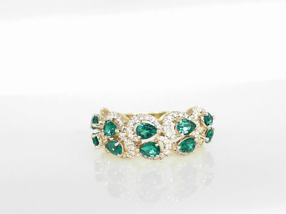 Yellow Gold Diamond and Created Emerald Ring