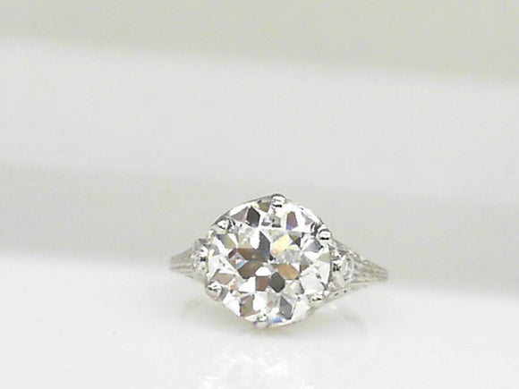 Estate Platinum Filigree Mounting with Lab Grown Diamond Center