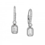 Sterling Silver Emerald Cut w/ Halo CZ Lever Back Earrings