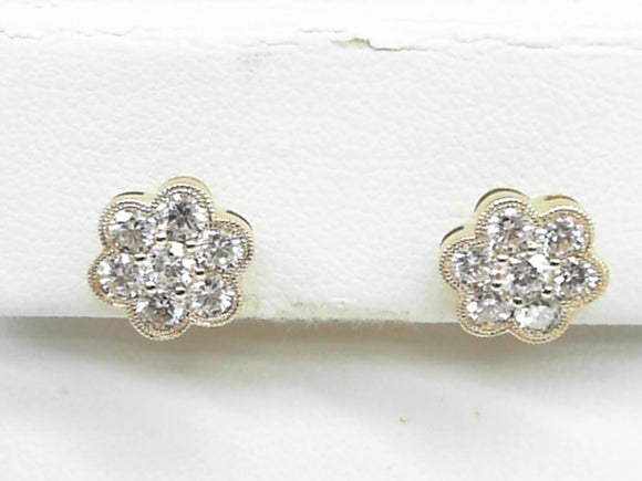 Yellow Gold Diamond Flower Stud Earrings